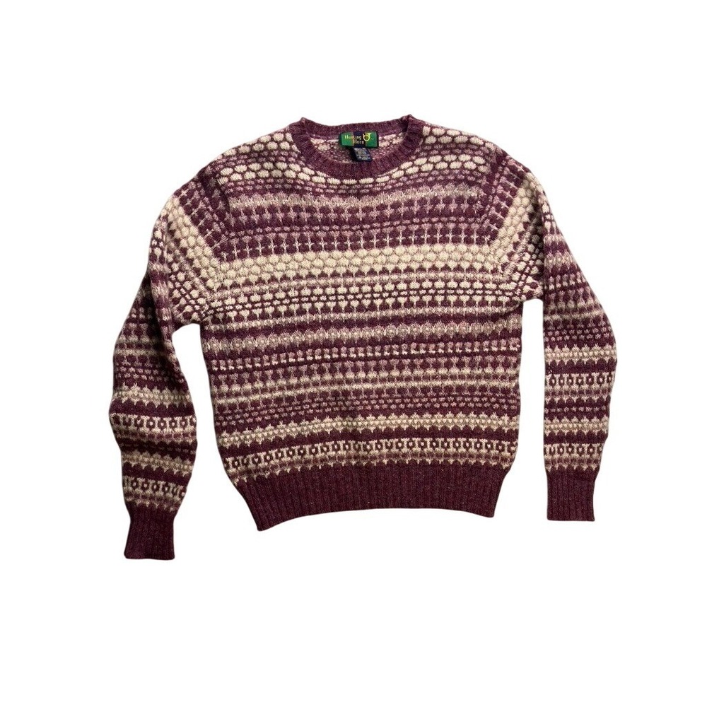 Vintage Hunting Horn Shetland Wool Sweater Womens M Purple Fair‎ Isle England